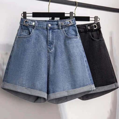 Plus Size Women's High Waist Loose Denim Shorts Wide Leg