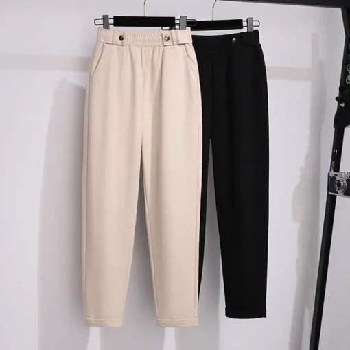 Plus Size High-Waisted Woolen Casual Harem Trousers for Women - Image 4