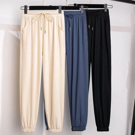 Plus Size Women's High-Waisted Loose Nine-Point Ice Silk Trousers