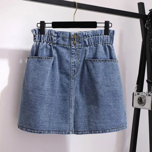 Plus Size Women's Summer Elastic Waist Loose A-Line Denim Skirt