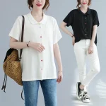 Plus Size Women's Summer Loose Lapel Button Short-Sleeved Shirt