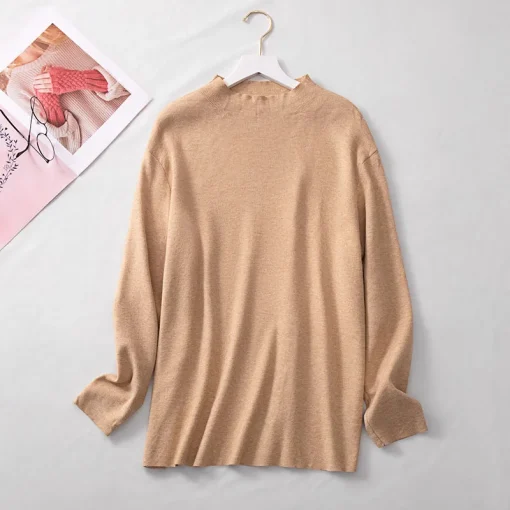 Plus Size Women's Loose High Neck Long Sleeve Knitted Sweater - Image 4