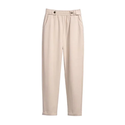 Plus Size High-Waisted Woolen Casual Harem Trousers for Women - Image 5