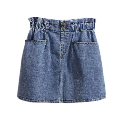 Plus Size Women's Summer Elastic Waist Loose A-Line Denim Skirt - Image 6