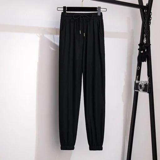 Plus Size Women's High-Waisted Loose Nine-Point Ice Silk Trousers - Image 3