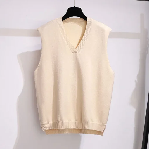 Plus Size Women's Loose V-neck Sleeveless Knit Sweater Vest - Image 5