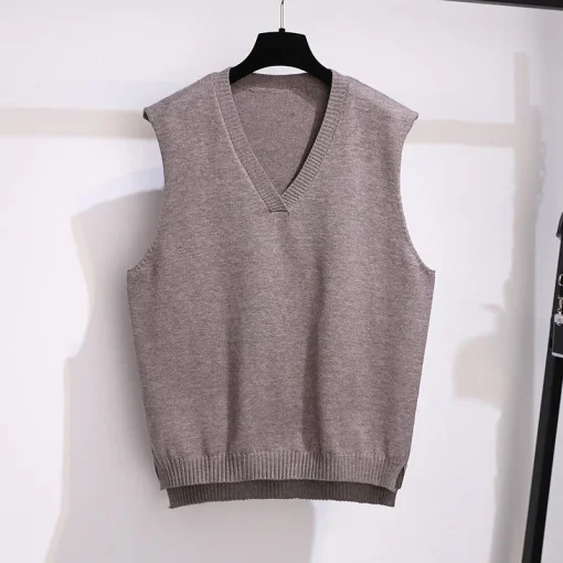 Plus Size Women's Loose V-neck Sleeveless Knit Sweater Vest