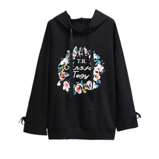 Plus Size Spring Autumn Hooded Printed Long-Sleeve Sweatshirt - Image 5