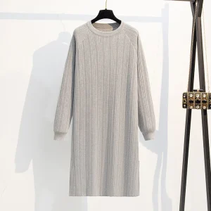 Plus Size Women's Loose Long Sleeve Round Neck Sweater Dress