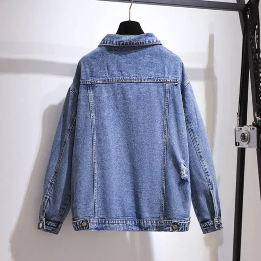 Plus Size Retro Denim Jacket with Loose Patch Details - Image 3