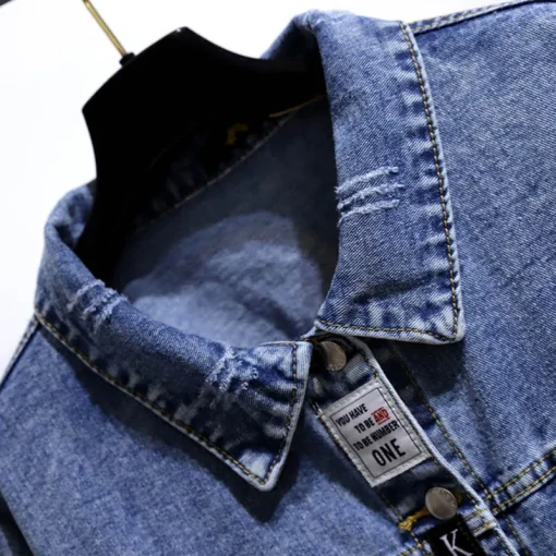 Plus Size Retro Denim Jacket with Loose Patch Details - Image 4