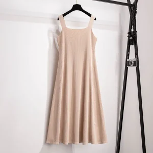 Plus Size Women's Summer Ice Silk Knitted Suspender Dress