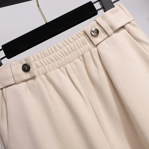 Plus Size High-Waisted Woolen Casual Harem Trousers for Women - Image 3