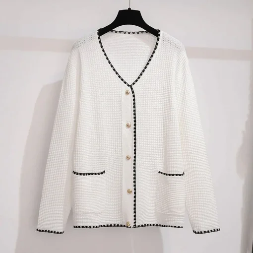 Plus Size Women's Loose Long-Sleeved Knit Cardigan Top