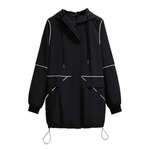 Plus Size Women's Contrast Color Hooded Casual Trench Coat - Image 6