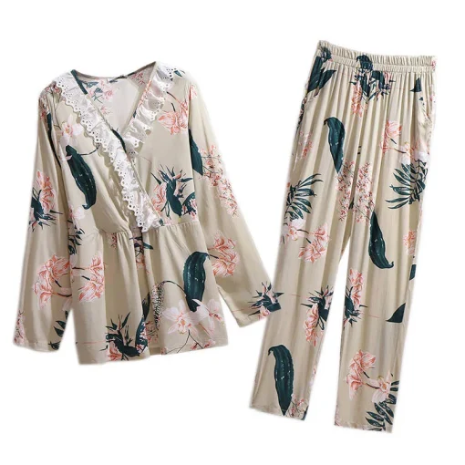 Plus Size Spring Fashion Thin Long-Sleeve Pajamas Two-Piece Set - Image 6