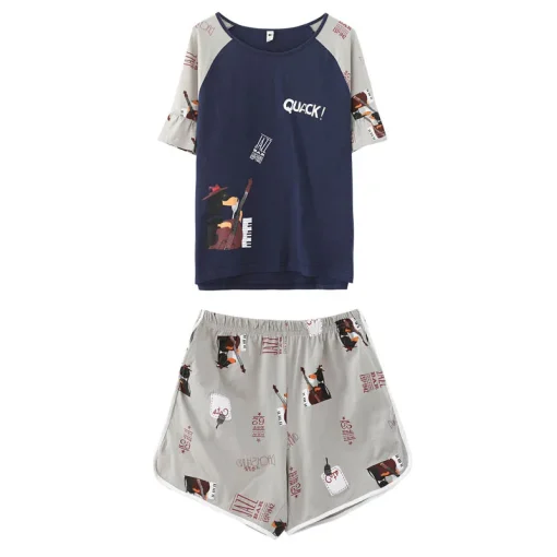 Plus Size Cartoon Cotton Pajama Set with Shorts - Image 6