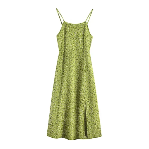 Plus Size Women's Floral Strap Overlay Dress Green - Image 6