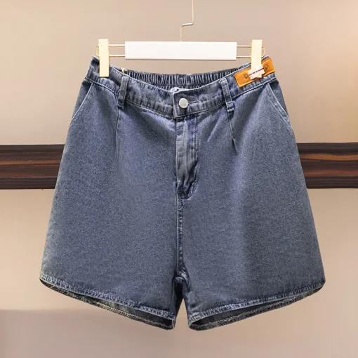 Plus Size Women's Elastic Waist Loose Denim Shorts