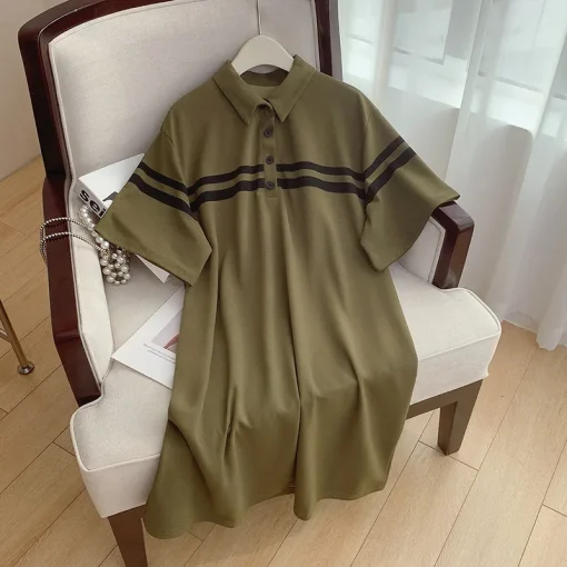 Plus Size Women's Loose Polo Neck Summer Dress - Image 4