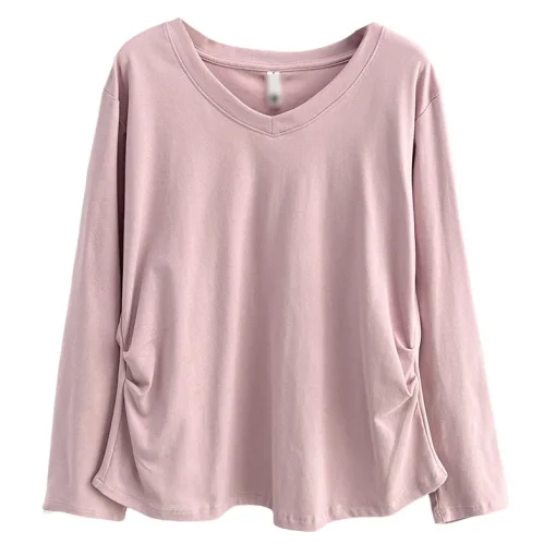 Plus Size V-Neck Long Sleeve Autumn Loose Fit Tee - Image 6