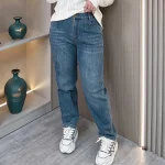 Plus Size Women's High Waist Fleece-Lined Denim Harem Pants