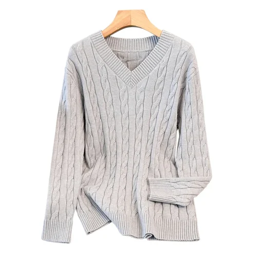 Plus Size Women's V-Neck Loose Knitted Pullover Sweater - Image 6