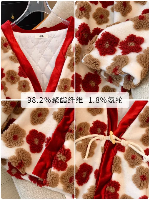 Plus Size Women's Loose Cotton Chinese Style Flower Jacket - Image 6