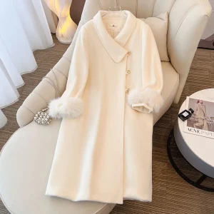 Plus Size Winter Thick Loose Lapel Woolen Trench Coat