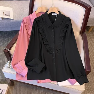 Plus Size Women's Long Sleeve French Ruffled Collar Shirt