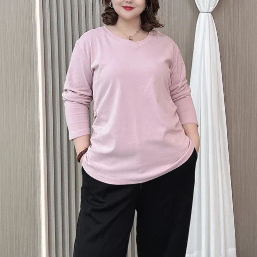 Plus Size V-Neck Long Sleeve Autumn Loose Fit Tee - Image 5