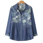 Plus Size Autumn Shirt Splice Denim Oversized Loose Top