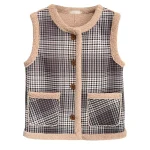 Plus Size Women's Sleeveless Winter Fleece-Lined Plaid Vest