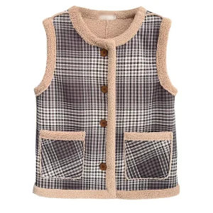 Plus Size Women's Sleeveless Winter Fleece-Lined Plaid Vest