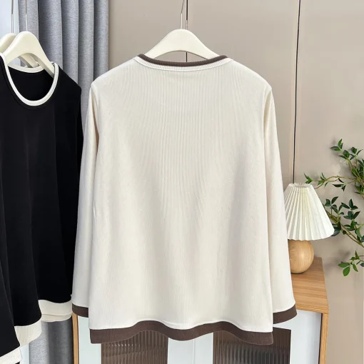 Plus Size Block Color Warm Basic T-shirt for Women - Image 4