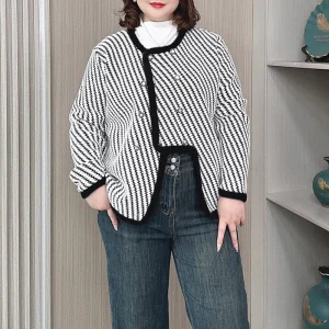 Plus Size Women’s Double-Breasted Knit Wool Coat Fall Jacket