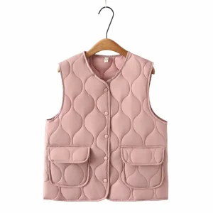 Plus Size Women’s Quilted Cotton-Padded Sleeveless Parka Vest