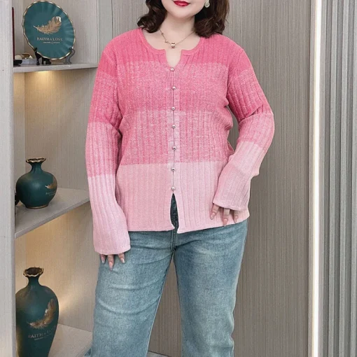 Fashion Gradient Color Knit Jumper for Women, Plus Size Sweater - Image 2