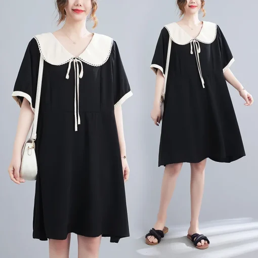 Plus Size Women's Loose Doll Collar Short Sleeve Dress