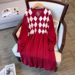 Plus Size V-Neck Long Sweater Dress for Winter