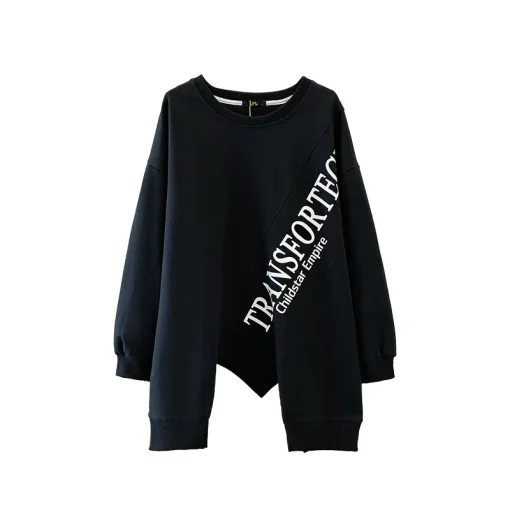 Plus Size Women's Casual Loose Irregular Long Sleeve Sweatshirt - Image 6