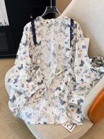 Plus Size Long Sleeve Floral Cardigan with Butterfly Print