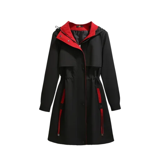 Plus Size Spring Autumn Mid-Long Hooded Trench Coat - Image 6