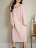 lus Size Loose Hooded Knit Dress for Women Autumn Winter