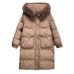 Plus Size Women Winter Down Coat Fox Fur Big Collar Jacket