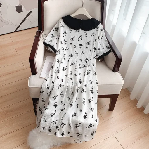 Plus Size Loose Doll Neck Floral Dress White - Image 3