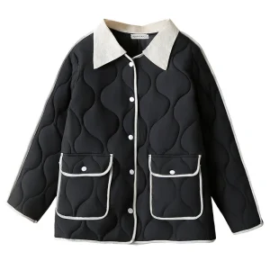 Plus Size Women’s Quilted Block Color Cotton-Padded Parka Coat