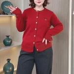 Plus Size Women's Loose Embroidered Knit Sweater Cardigan