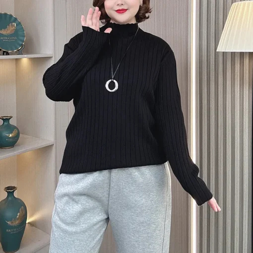 Plus Size Slim Fit Mock Neck Knit Pullover Sweater - Image 3