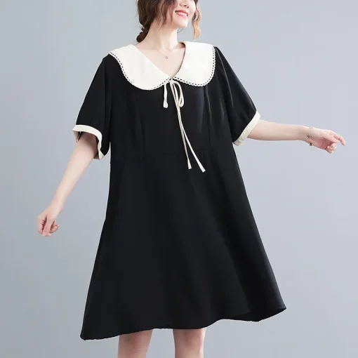 Plus Size Women's Loose Doll Collar Short Sleeve Dress - Image 4